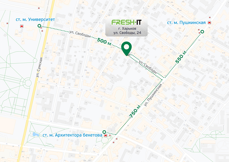 Схема проезда. Сервисный центр FreshIT. ул. Свободы 24